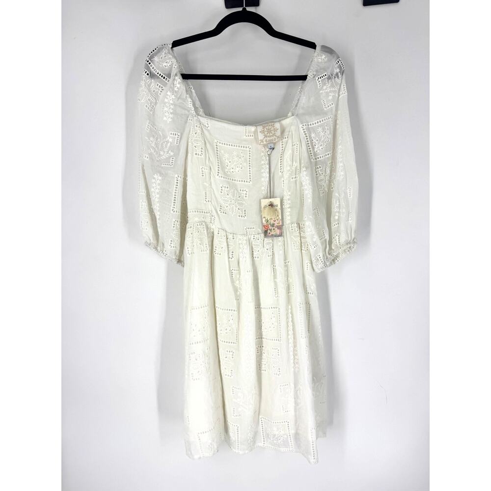NWT Johnny Was Embroidered Ella Mini Dress in White